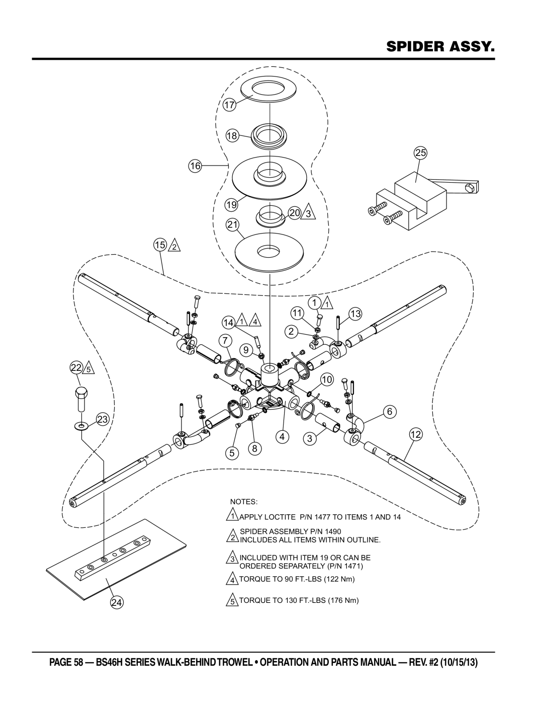 Multiquip BS46H90, BS46HLE, BS46H11 manual Spider Assy, 14 1 