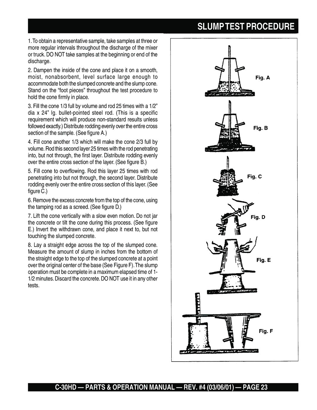 Multiquip C-30HD operation manual Slumptest Procedure 