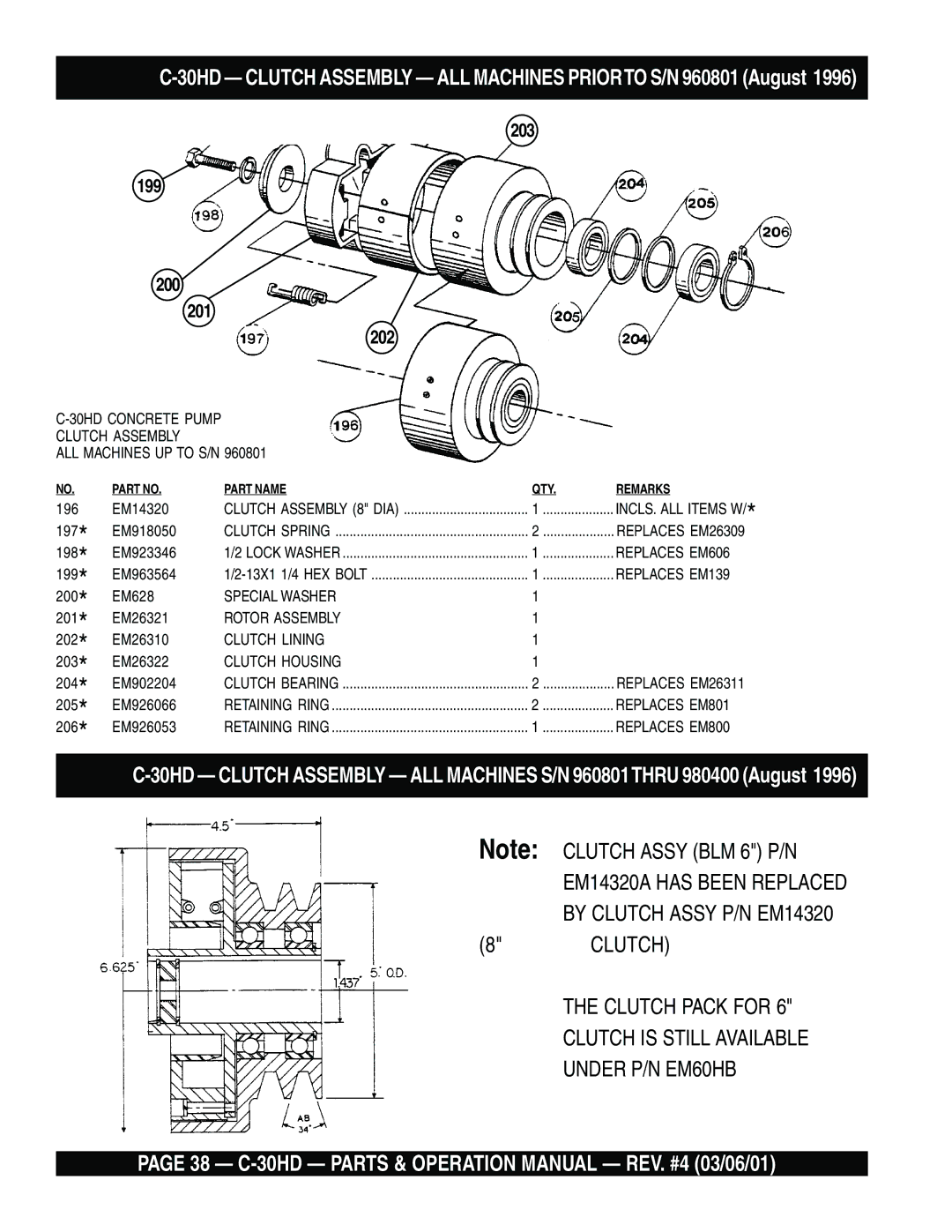 Multiquip C-30HD operation manual 30HD Clutch Assembly ALL Machines Priorto S/N 960801 August 