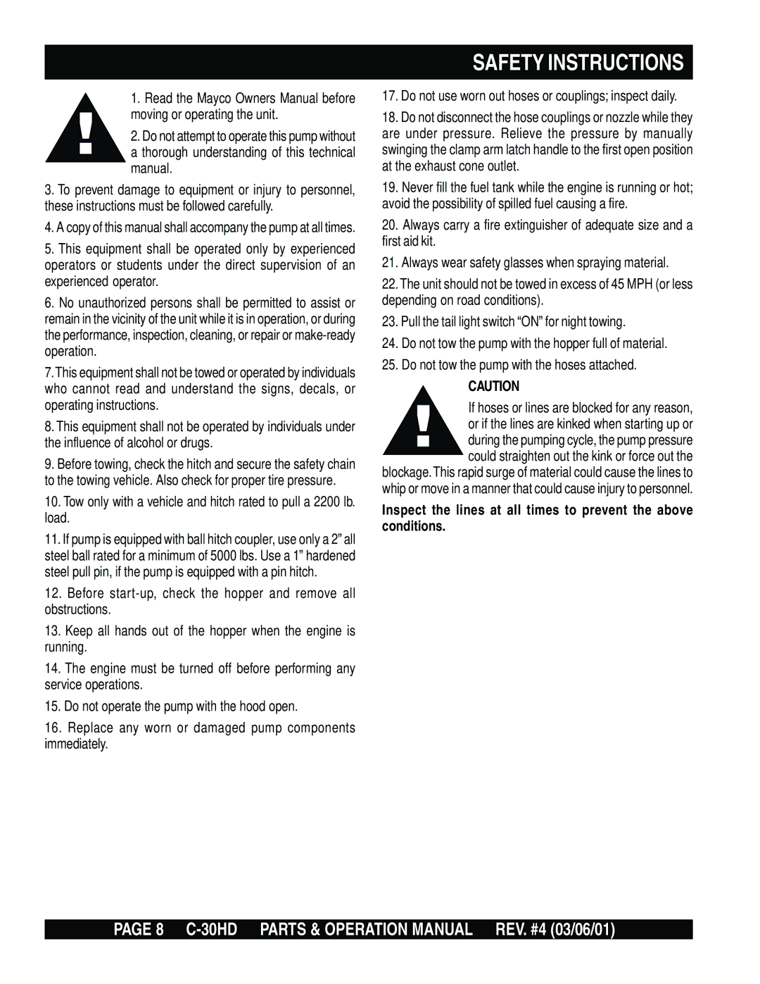 Multiquip C-30HD operation manual Safety Instructions 