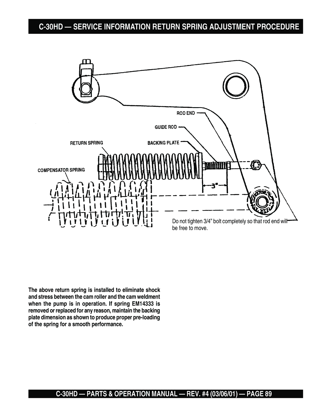 Multiquip C-30HD operation manual 30HD Service Information Return Spring Adjustment Procedure 