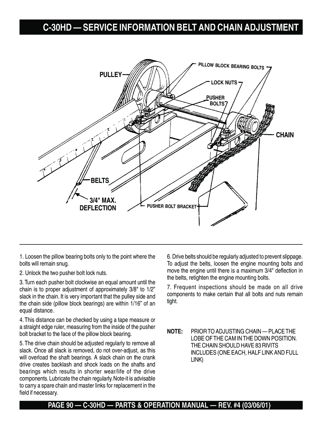 Multiquip C-30HD operation manual 30HD Service Information Belt and Chain Adjustment 