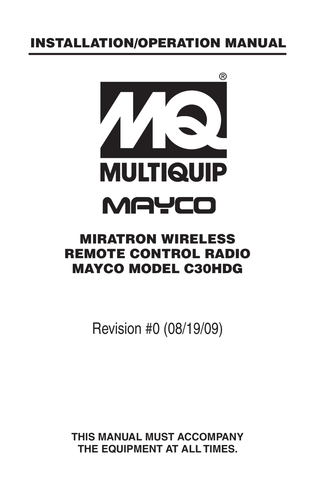 Multiquip C30HDG operation manual Revision #0 08/19/09 