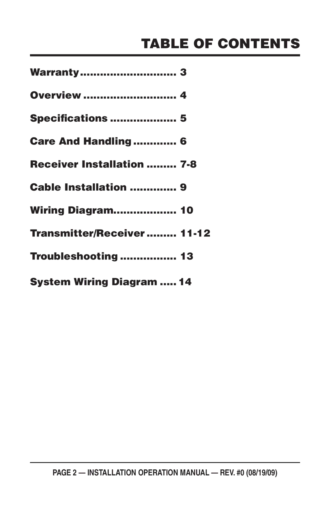 Multiquip C30HDG operation manual Table of Contents 