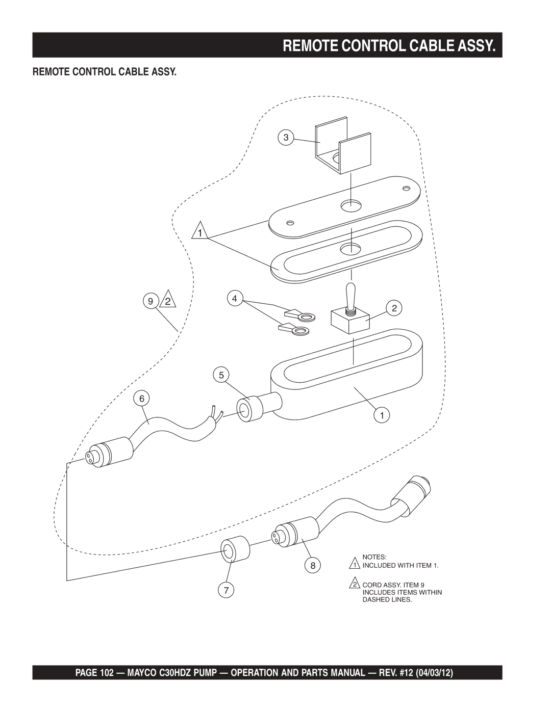 Multiquip C30HDZ manual Remote Control Cable Assy 