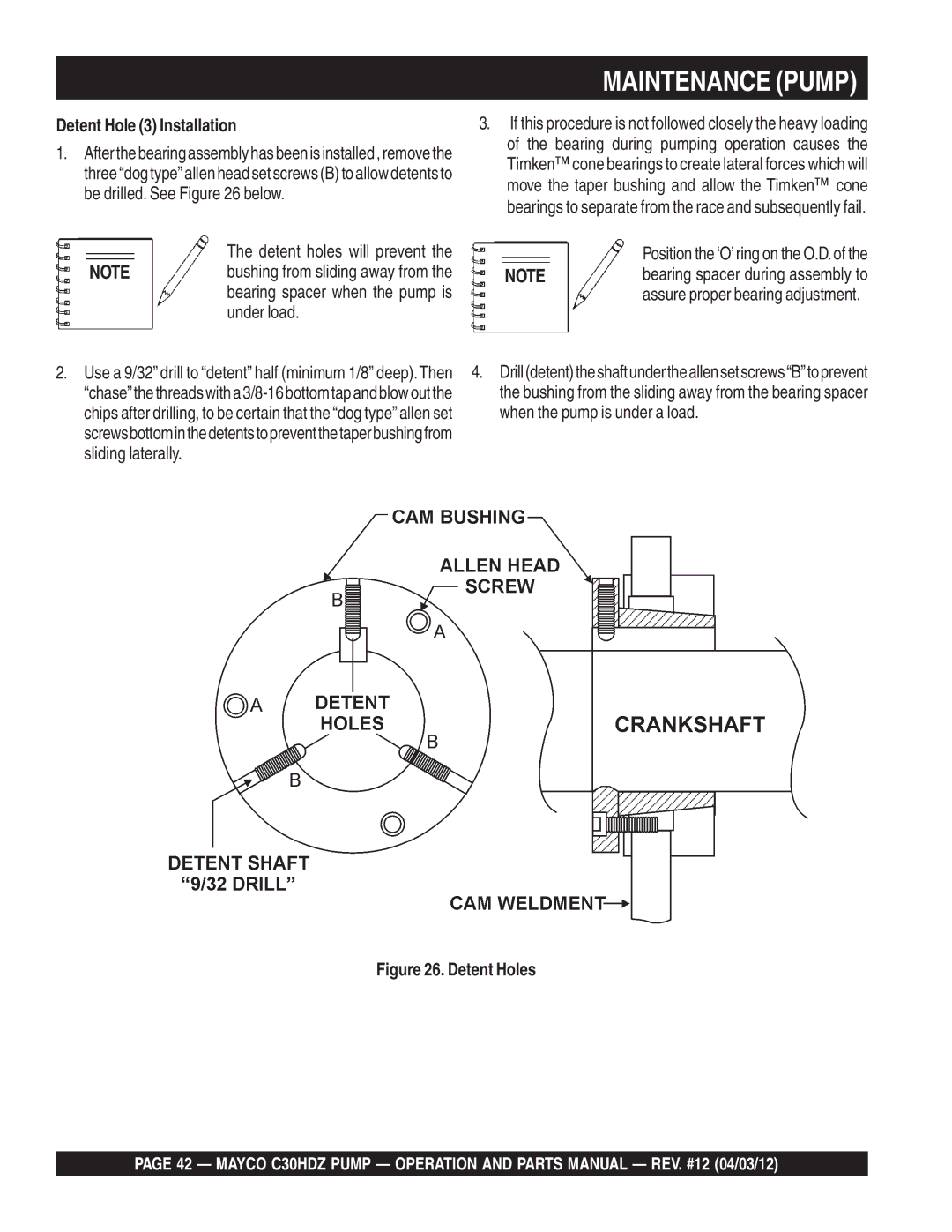 Multiquip C30HDZ manual Detent Hole 3 Installation, Detent holes will prevent, Position the ‘O’ring on the O.D.of 