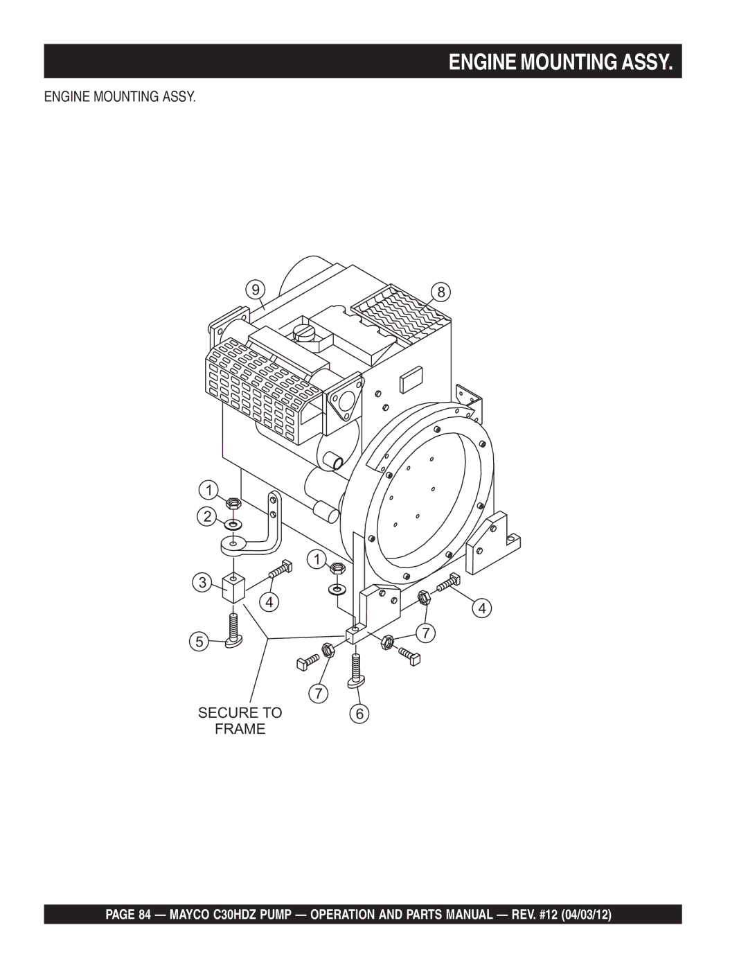 Multiquip C30HDZ manual Engine Mounting Assy Secure to Frame 