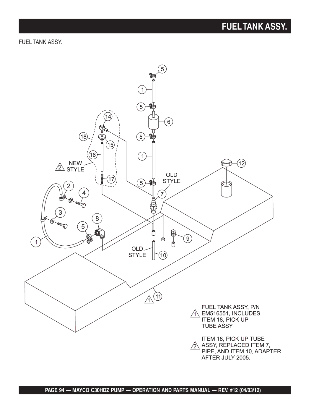 Multiquip C30HDZ manual Fueltank Assy, Fuel Tank Assy 