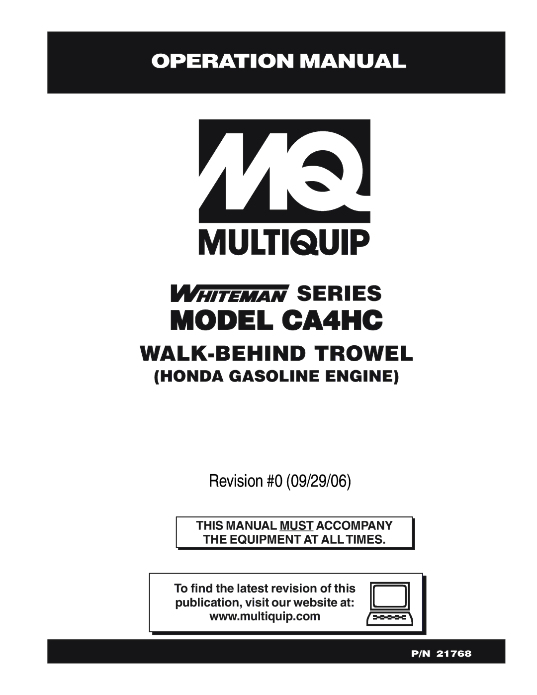 Multiquip operation manual Model CA4HC 