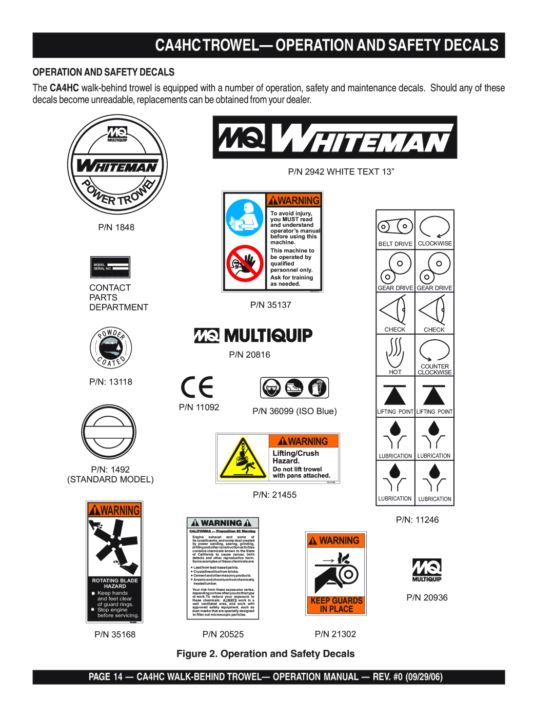 Multiquip operation manual CA4HCTROWEL- Operation and Safety Decals 