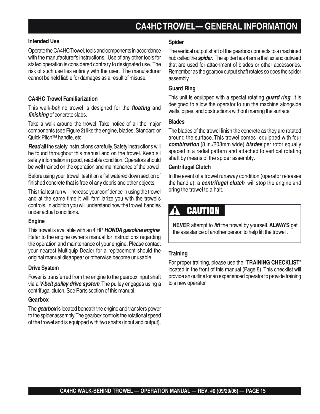 Multiquip operation manual CA4HCTROWEL- General Information 