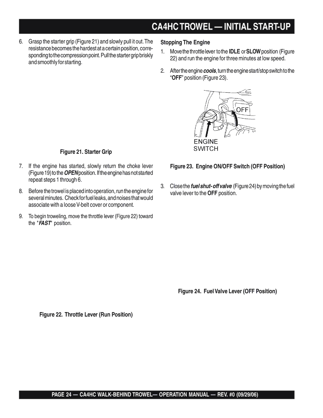 Multiquip CA4HC operation manual Stopping The Engine, Starter Grip 