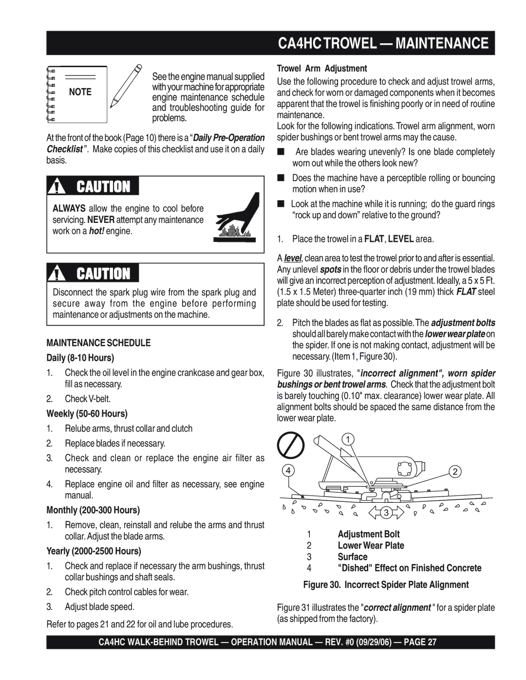 Multiquip operation manual CA4HCTROWEL Maintenance, Maintenance Schedule 