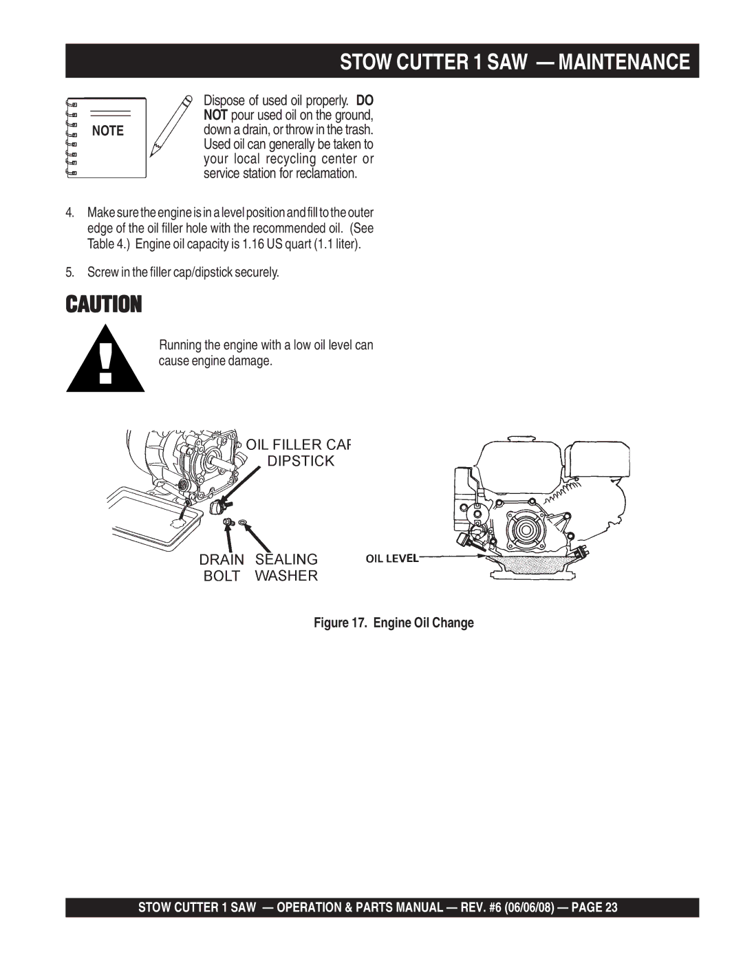 Multiquip CD613H18 (Honda GX390 Gasoline Engine), CD605E16 (5 HP Electric Motor) manual Stow Cutter 1 SAW Maintenance 