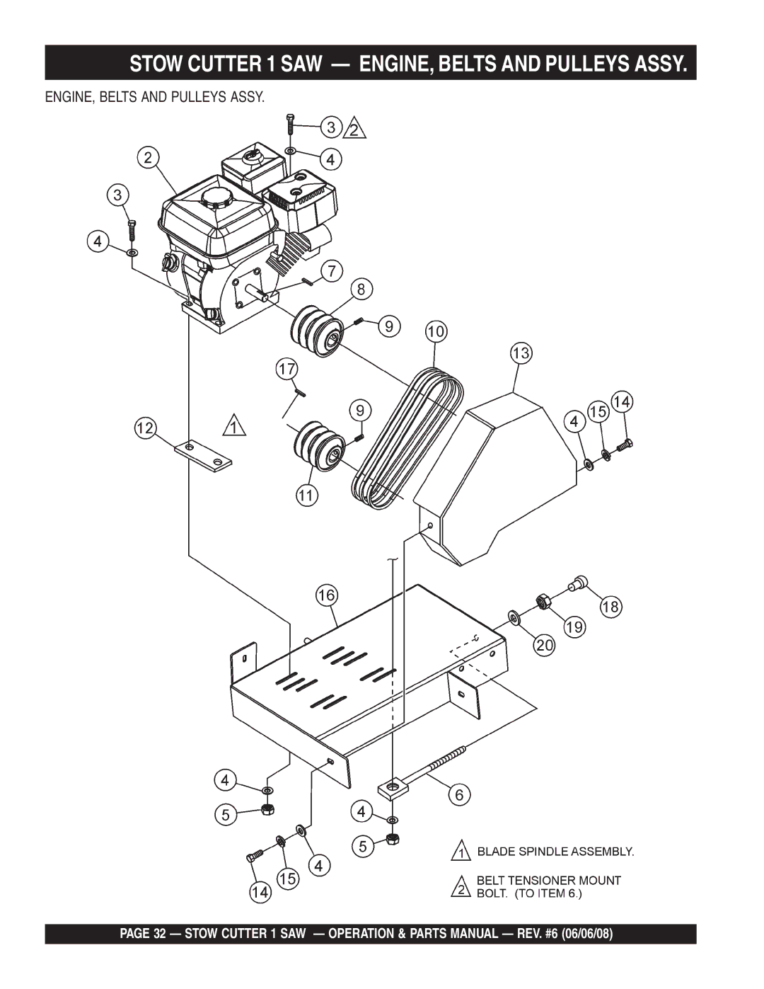 Multiquip CD605E16 (5 HP Electric Motor) manual Stow Cutter 1 SAW ENGINE, Belts and Pulleys Assy 