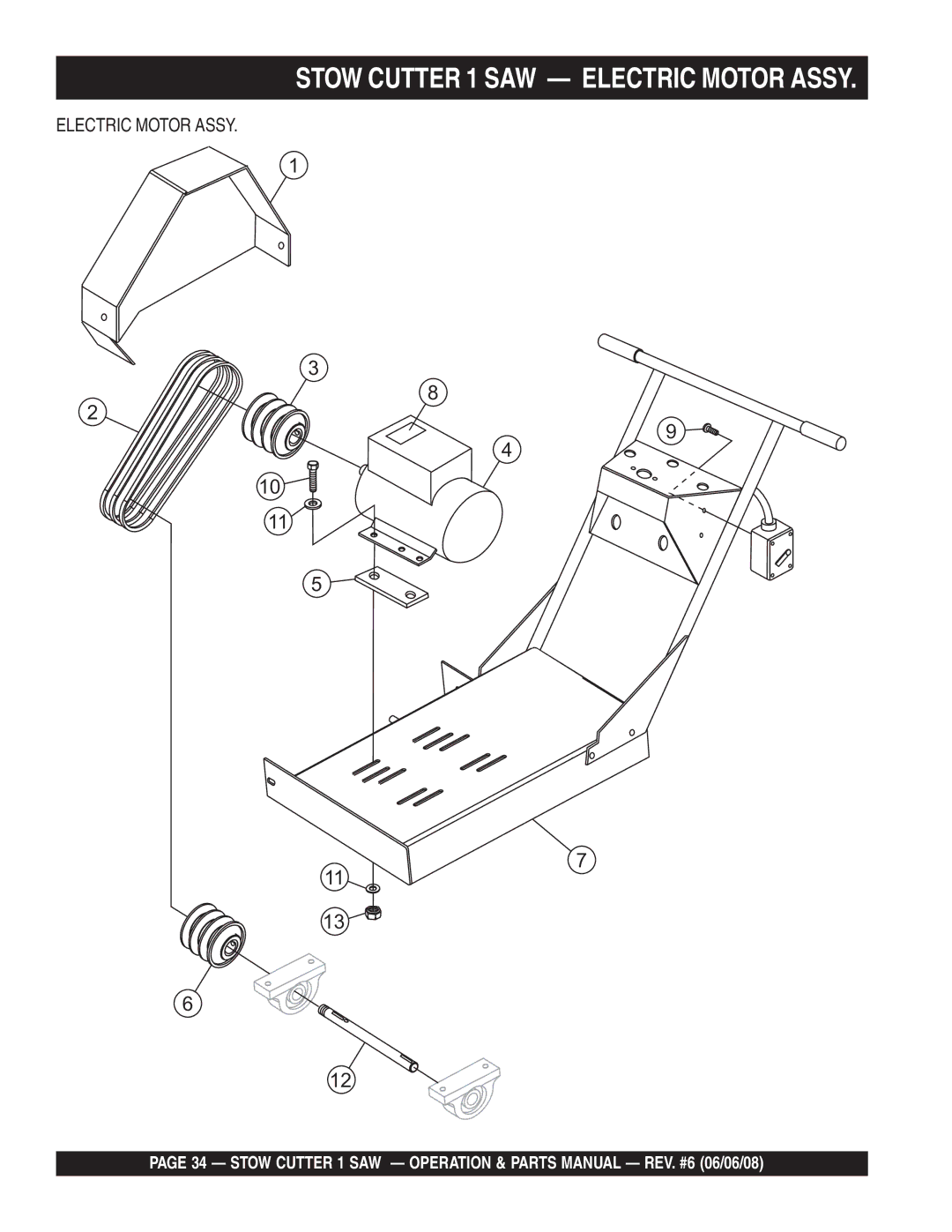 Multiquip CD605E16 (5 HP Electric Motor), CD613H18 (Honda GX390 Gasoline Engine) Stow Cutter 1 SAW Electric Motor Assy 