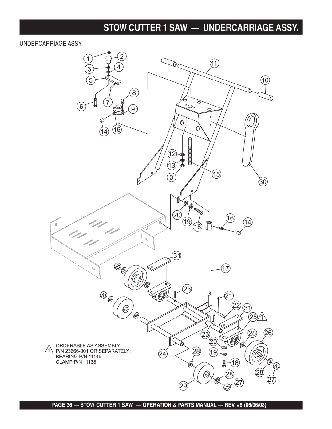 Multiquip CD605E16 (5 HP Electric Motor), CD613H18 (Honda GX390 Gasoline Engine) manual Stow Cutter 1 SAW Undercarriage Assy 