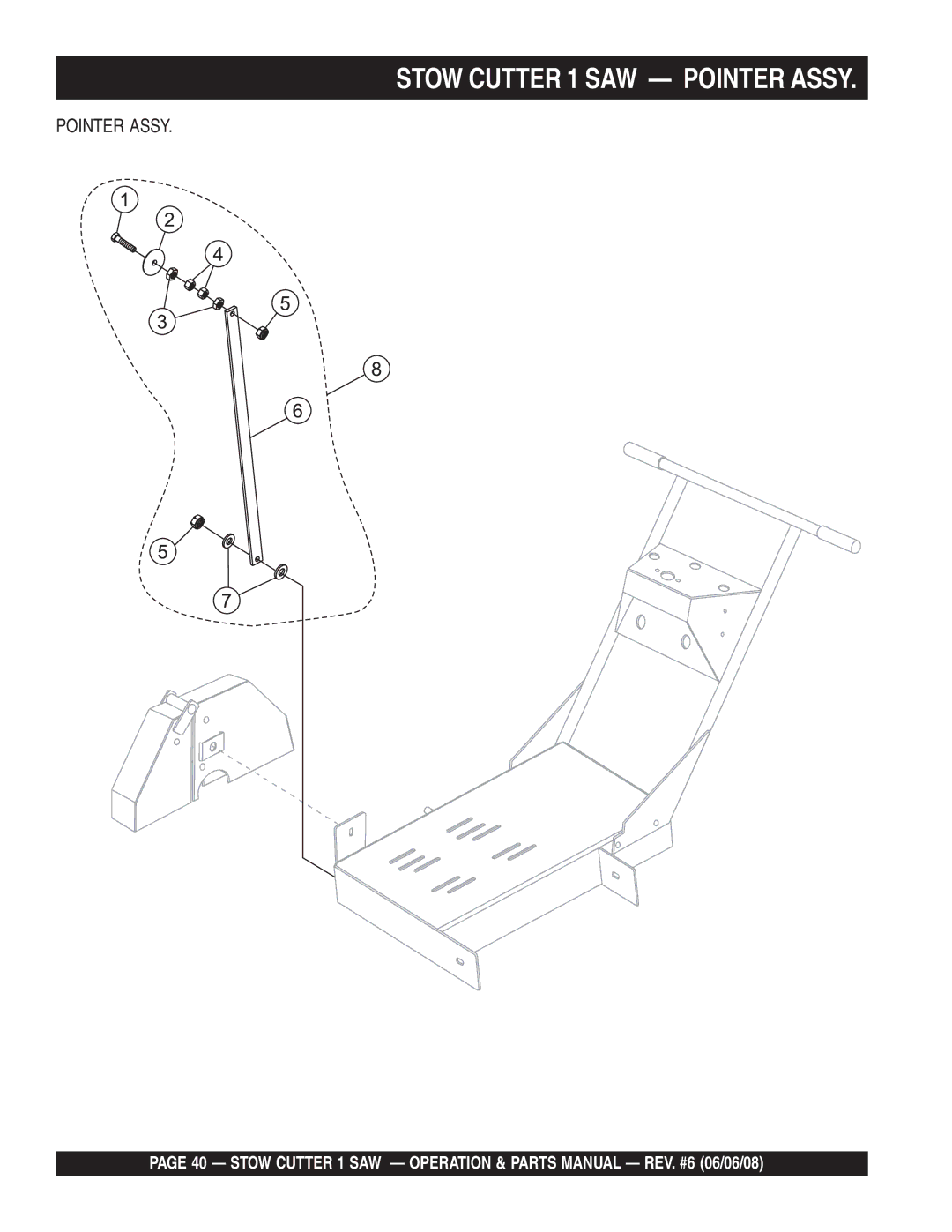 Multiquip CD605E16 (5 HP Electric Motor), CD613H18 (Honda GX390 Gasoline Engine) manual Stow Cutter 1 SAW Pointer Assy 