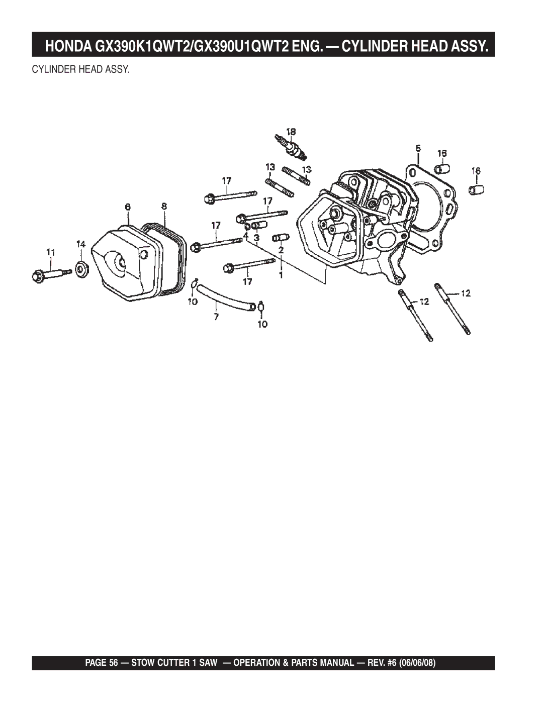 Multiquip CD605E16 (5 HP Electric Motor) manual Honda GX390K1QWT2/GX390U1QWT2 ENG. Cylinder Head Assy 