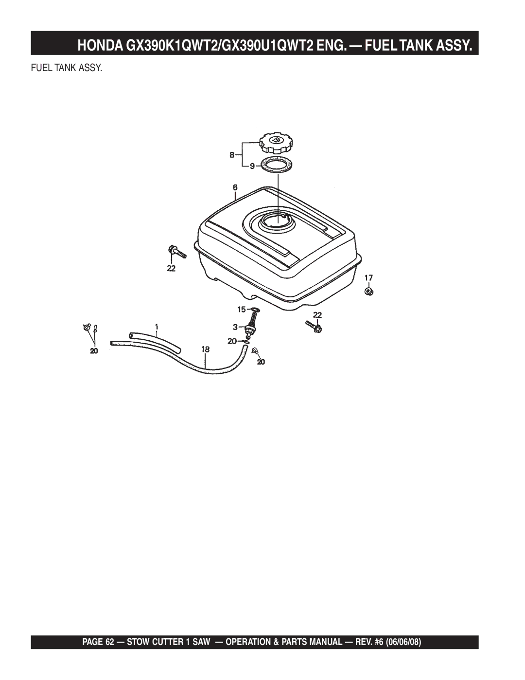 Multiquip CD605E16 (5 HP Electric Motor), CD613H18 (Honda GX390 Gasoline Engine) manual Fuel Tank Assy 