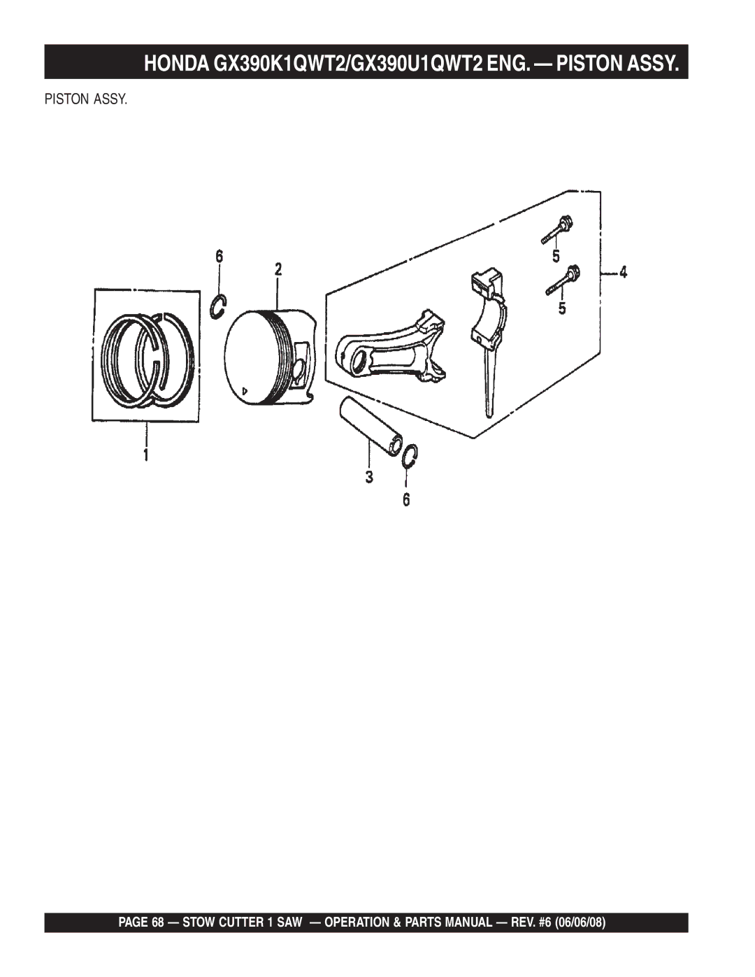 Multiquip CD605E16 (5 HP Electric Motor) manual Honda GX390K1QWT2/GX390U1QWT2 ENG. Piston Assy 