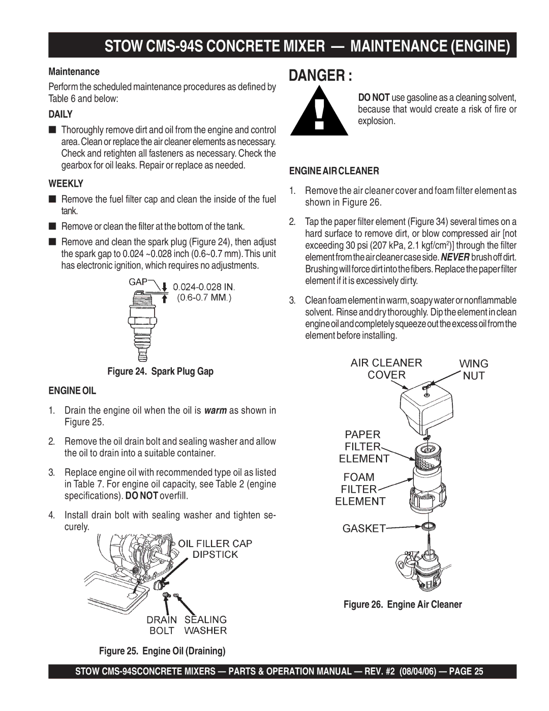 Multiquip manual Stow CMS-94S Concrete Mixer Maintenance Engine 