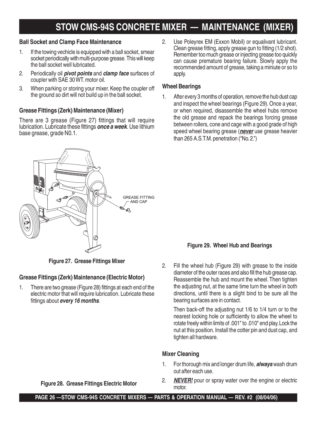 Multiquip manual Stow CMS-94S Concrete Mixer Maintenance Mixer 