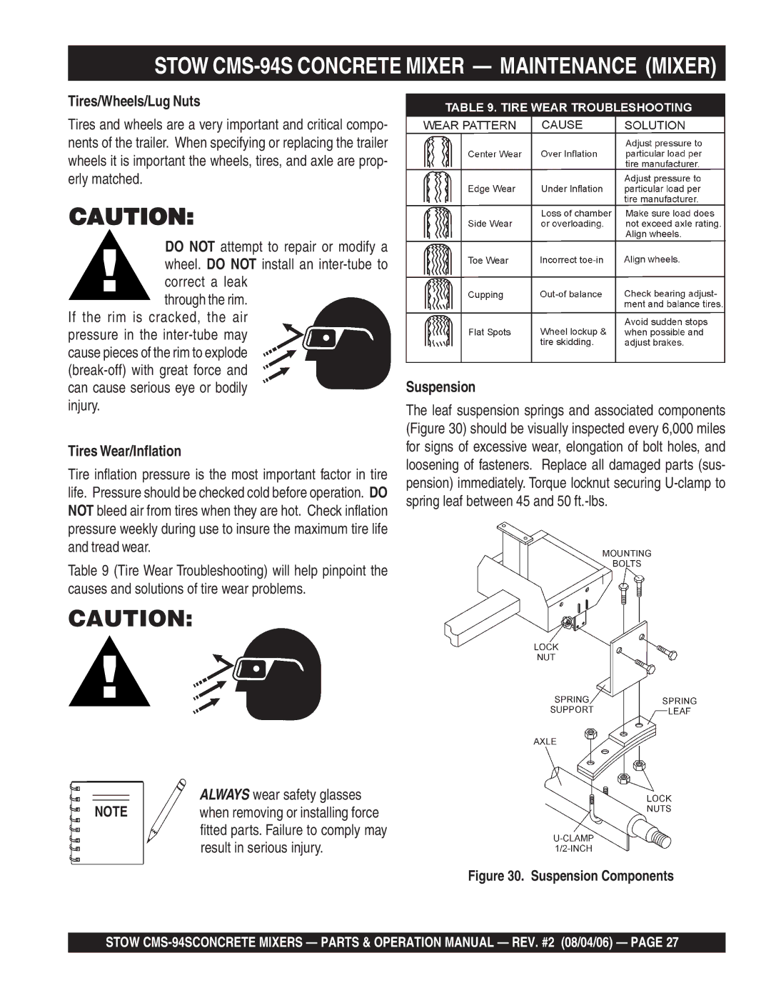 Multiquip manual Stow CMS-94S Concrete Mixer Maintenance Mixer, Suspension Components 