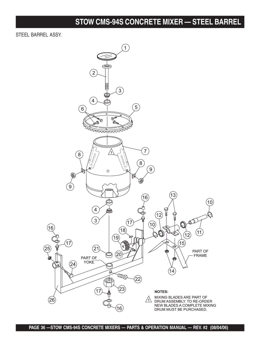 Multiquip CMS-94S manual Steel Barrel Assy 