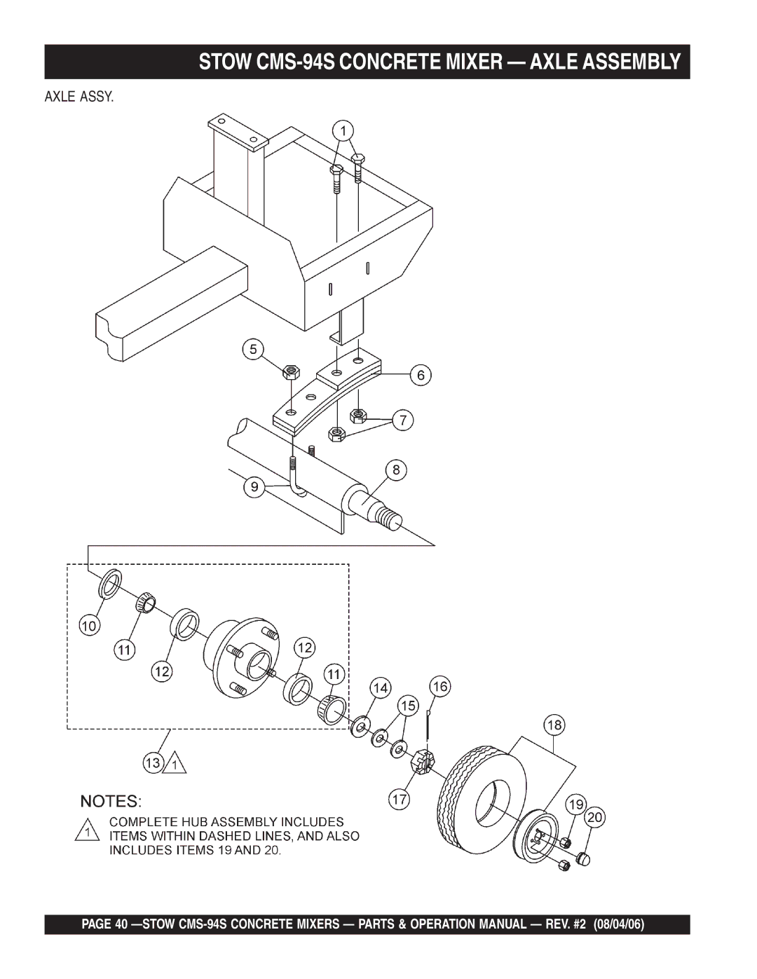 Multiquip CMS-94S manual Axle Assy 