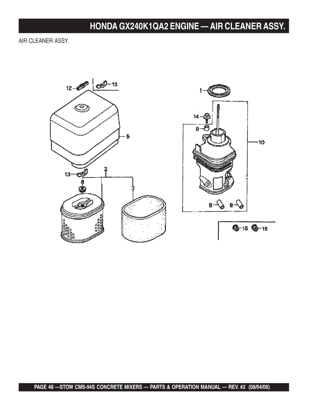 Multiquip CMS-94S manual AIR Cleaner Assy 