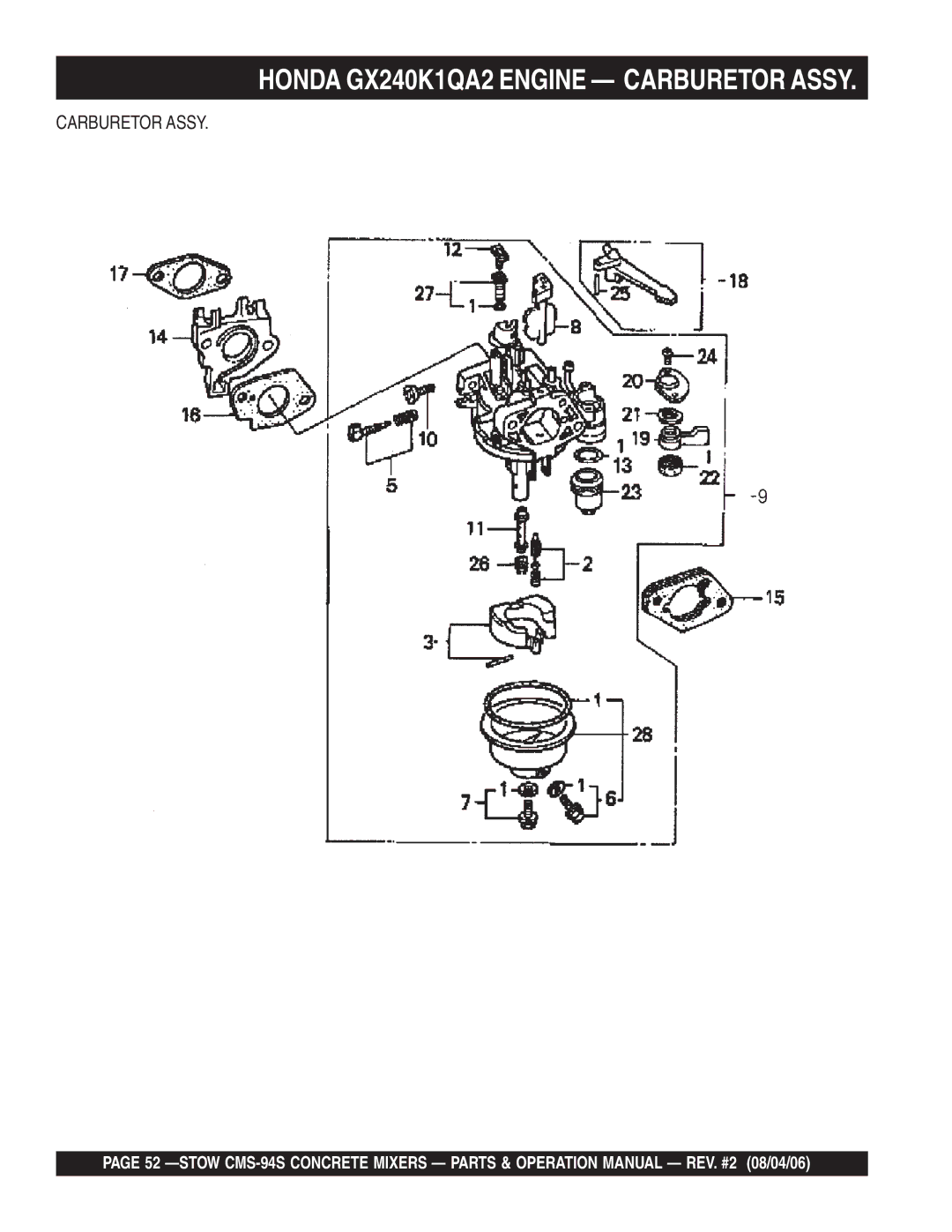 Multiquip CMS-94S manual Carburetor Assy 