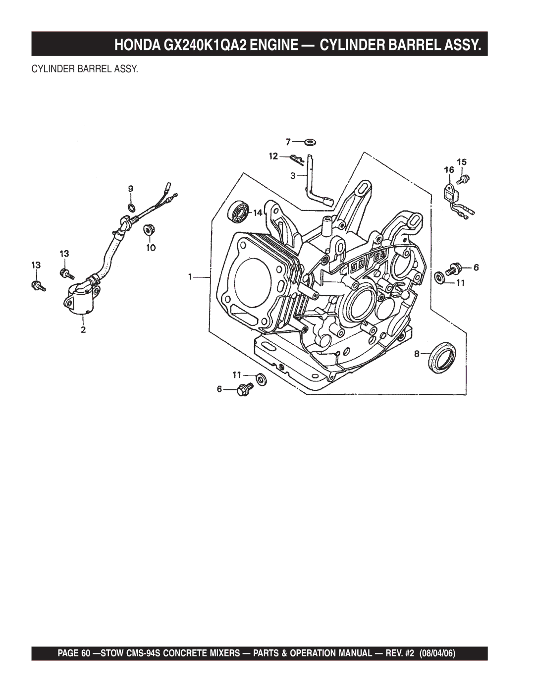 Multiquip CMS-94S manual Cylinder Barrel Assy 