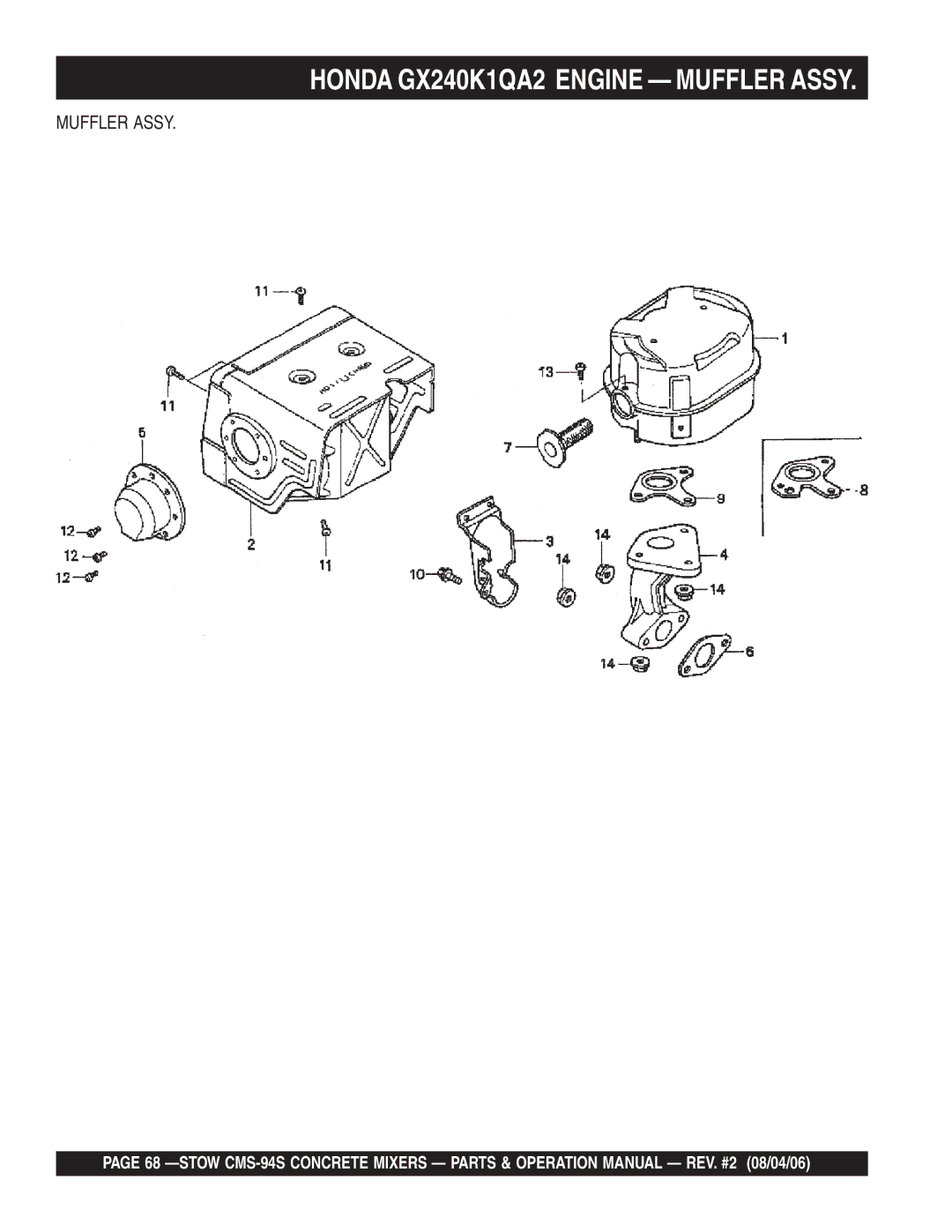 Multiquip CMS-94S manual Muffler Assy 