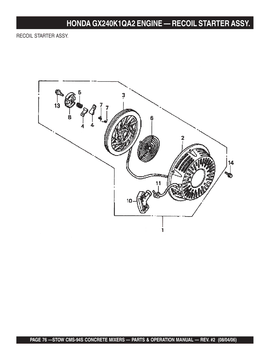 Multiquip CMS-94S manual Recoil Starter Assy 