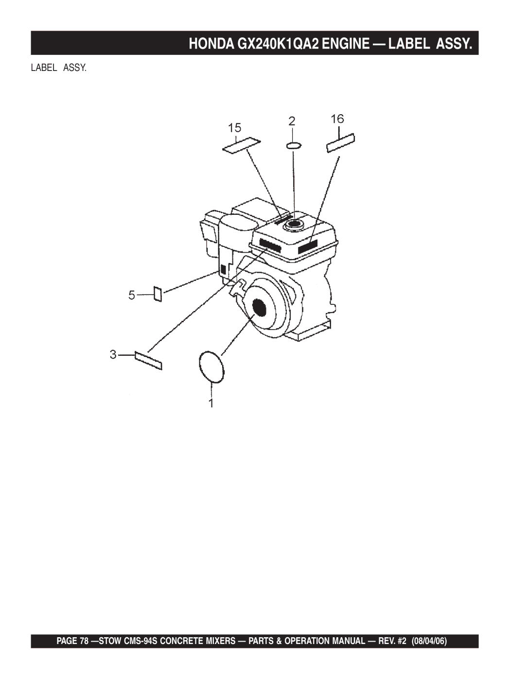 Multiquip CMS-94S manual Label Assy 