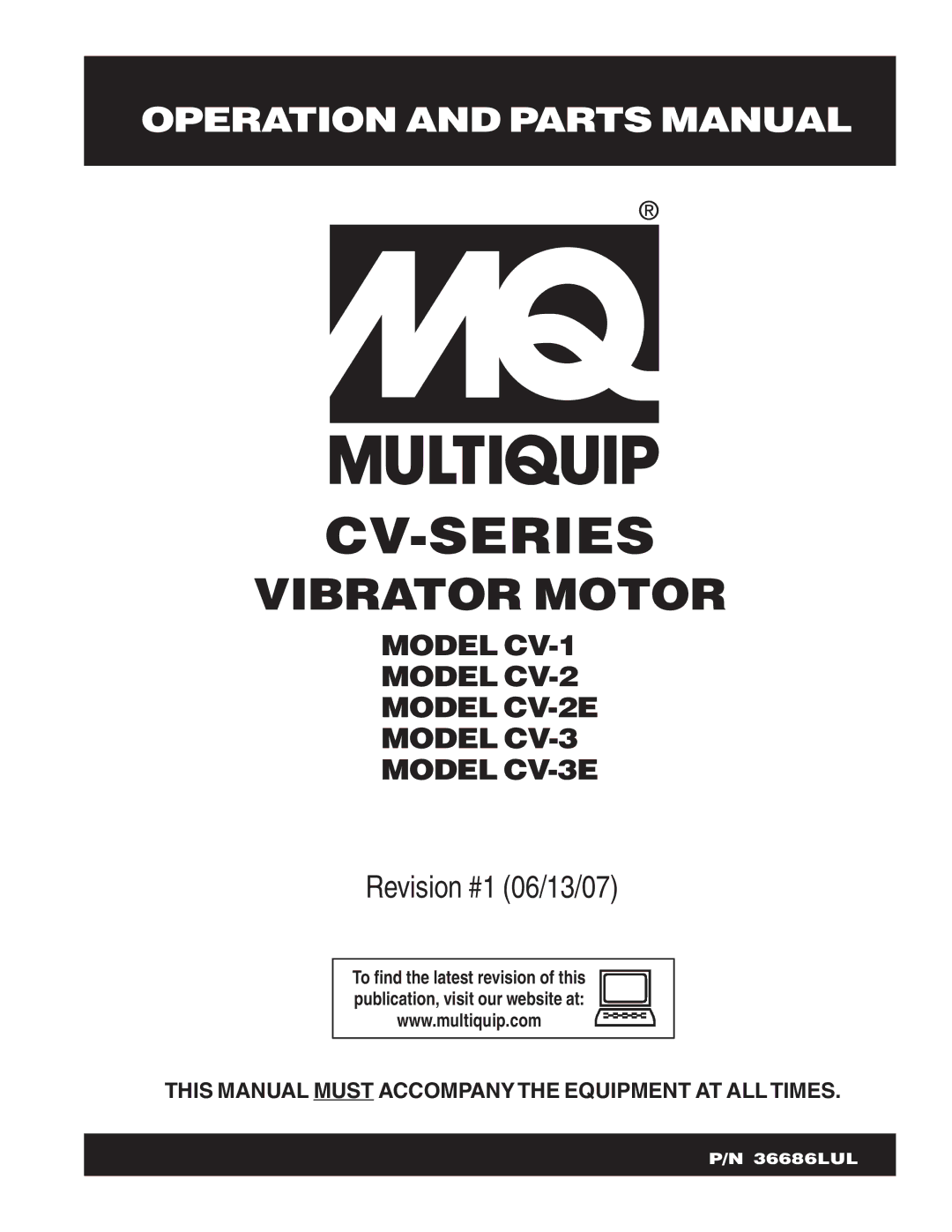 Multiquip CV-1 manual Cv-Series 