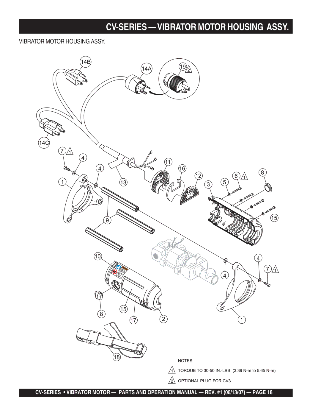 Multiquip CV-1 manual CV-SERIES -VIBRATOR Motor Housing Assy 