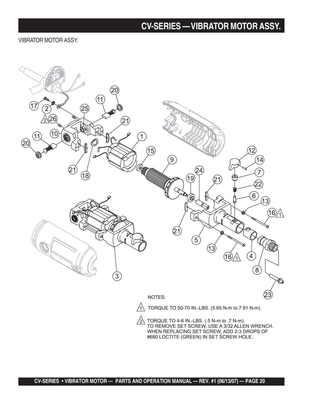 Multiquip CV-1 manual CV-SERIES -VIBRATOR Motor Assy 