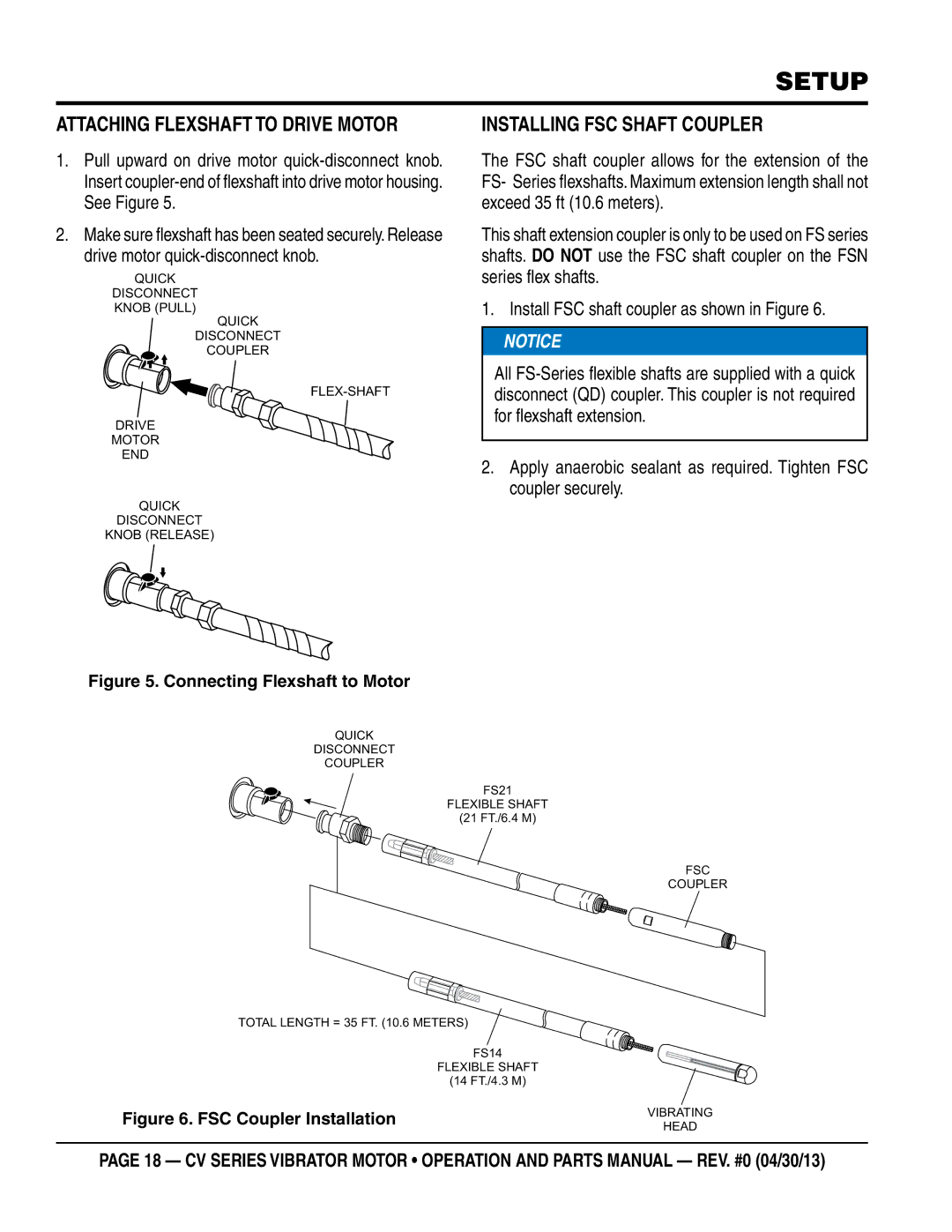 Multiquip CV1A, CV3A/3B, CV2a/2B manual Attaching flexshaft to drive motor, Installing fsc shaft coupler 