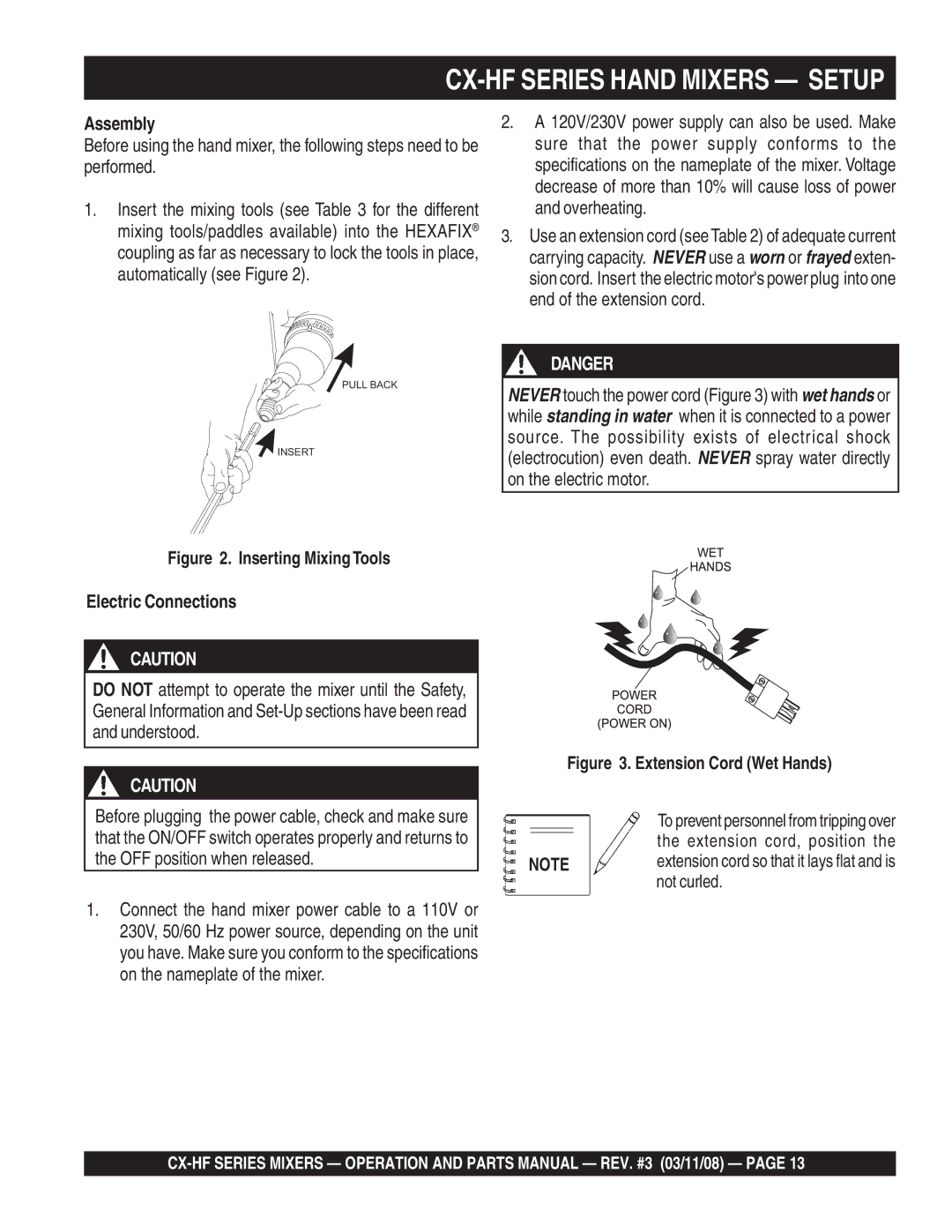 Multiquip CX100HFE, CX300HF, CX400HFE, CX600HFE manual CX-HF Series Hand Mixers Setup, Assembly 