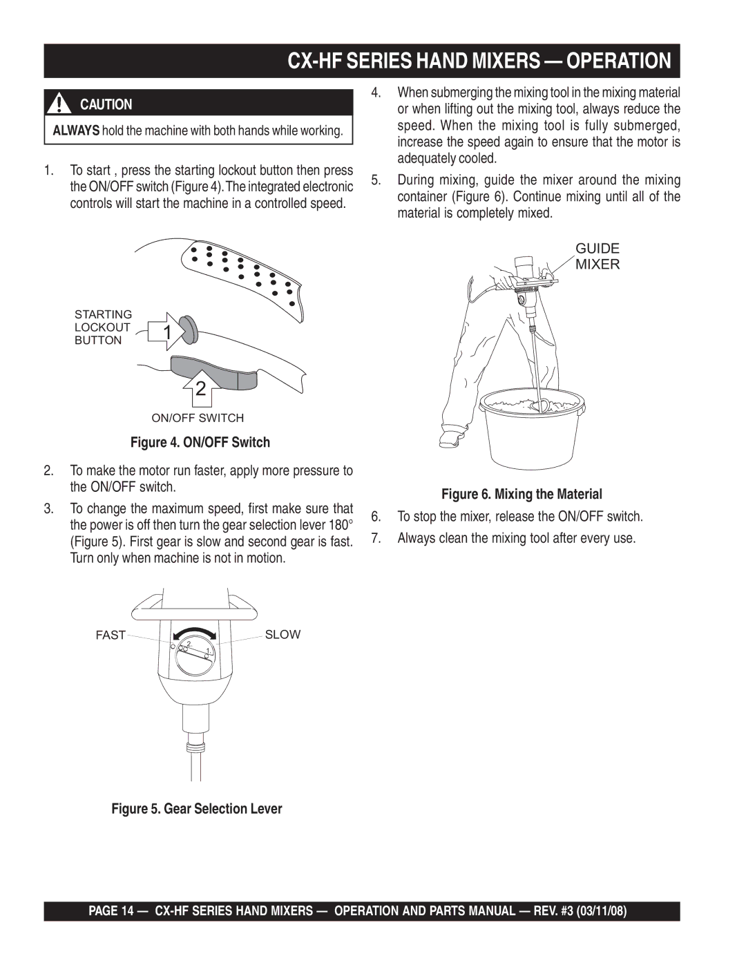 Multiquip CX100HFE, CX300HF, CX400HFE, CX600HFE manual CX-HF Series Hand Mixers Operation 