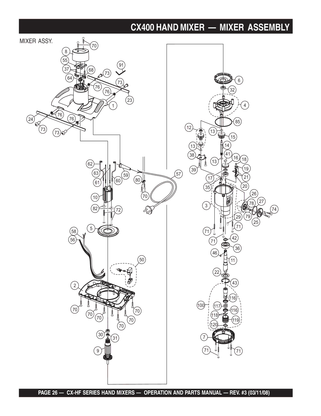 Multiquip CX100HFE, CX300HF, CX400HFE, CX600HFE manual CX400 Hand Mixer Mixer Assembly 