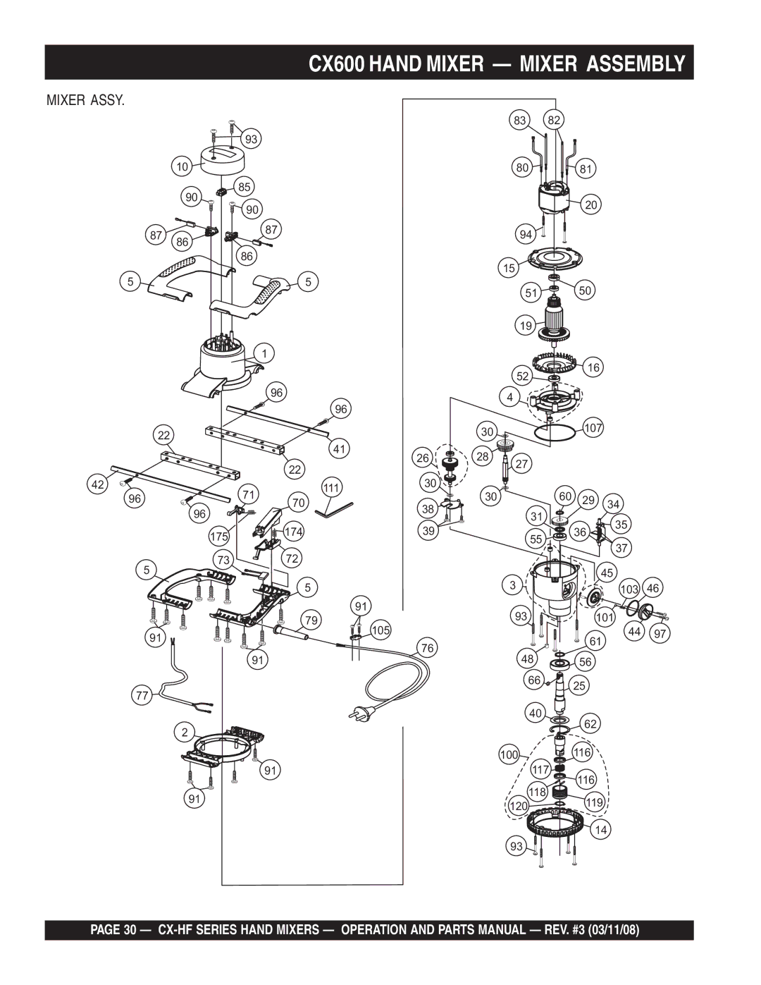 Multiquip CX100HFE, CX300HF, CX400HFE, CX600HFE manual CX600 Hand Mixer Mixer Assembly 