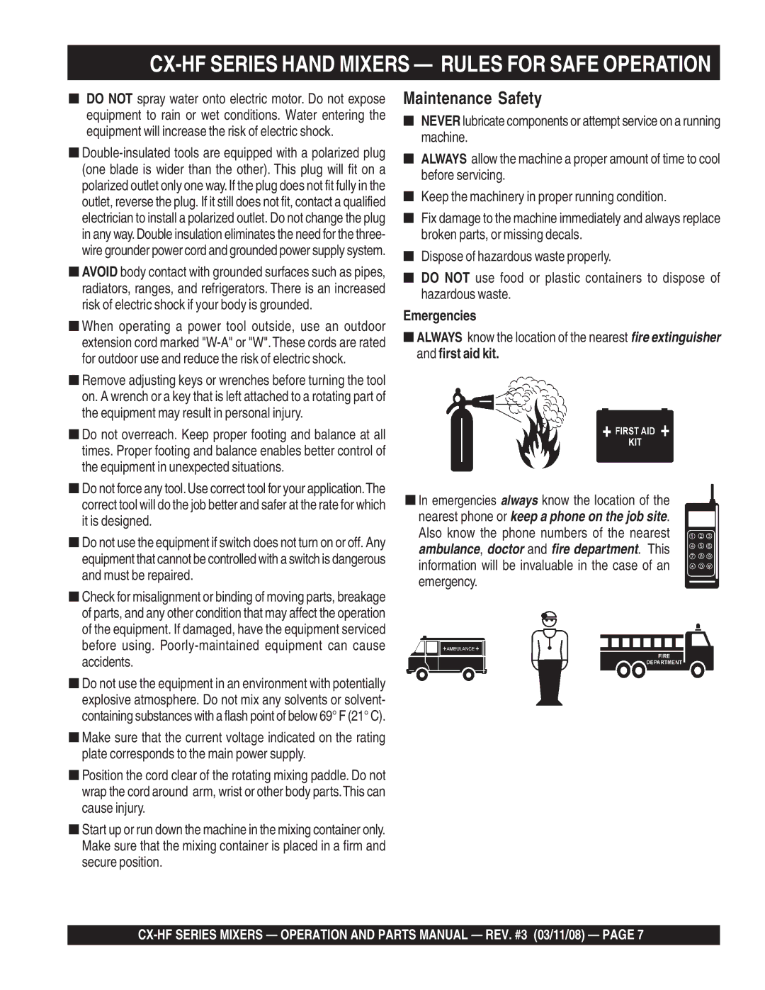 Multiquip CX100HFE, CX300HF, CX400HFE, CX600HFE manual CX-HF Series Hand Mixers Rules for Safe Operation 