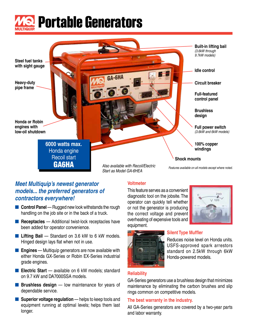 Multiquip DA7000SSA manual Portable Generators, GA6HA 