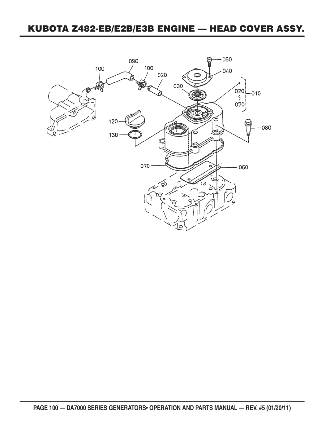 Multiquip DA7000WGH, DA700SSW manual Kubota Z482-EB/E2B/E3B Engine Head Cover Assy 