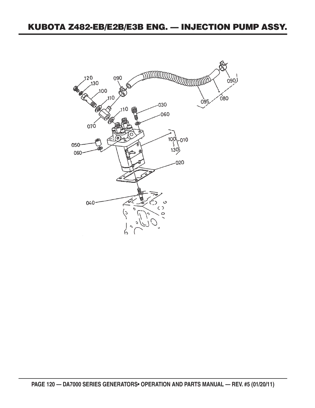 Multiquip DA7000WGH, DA700SSW manual Kubota Z482-EB/E2B/E3B ENG. Injection Pump Assy 