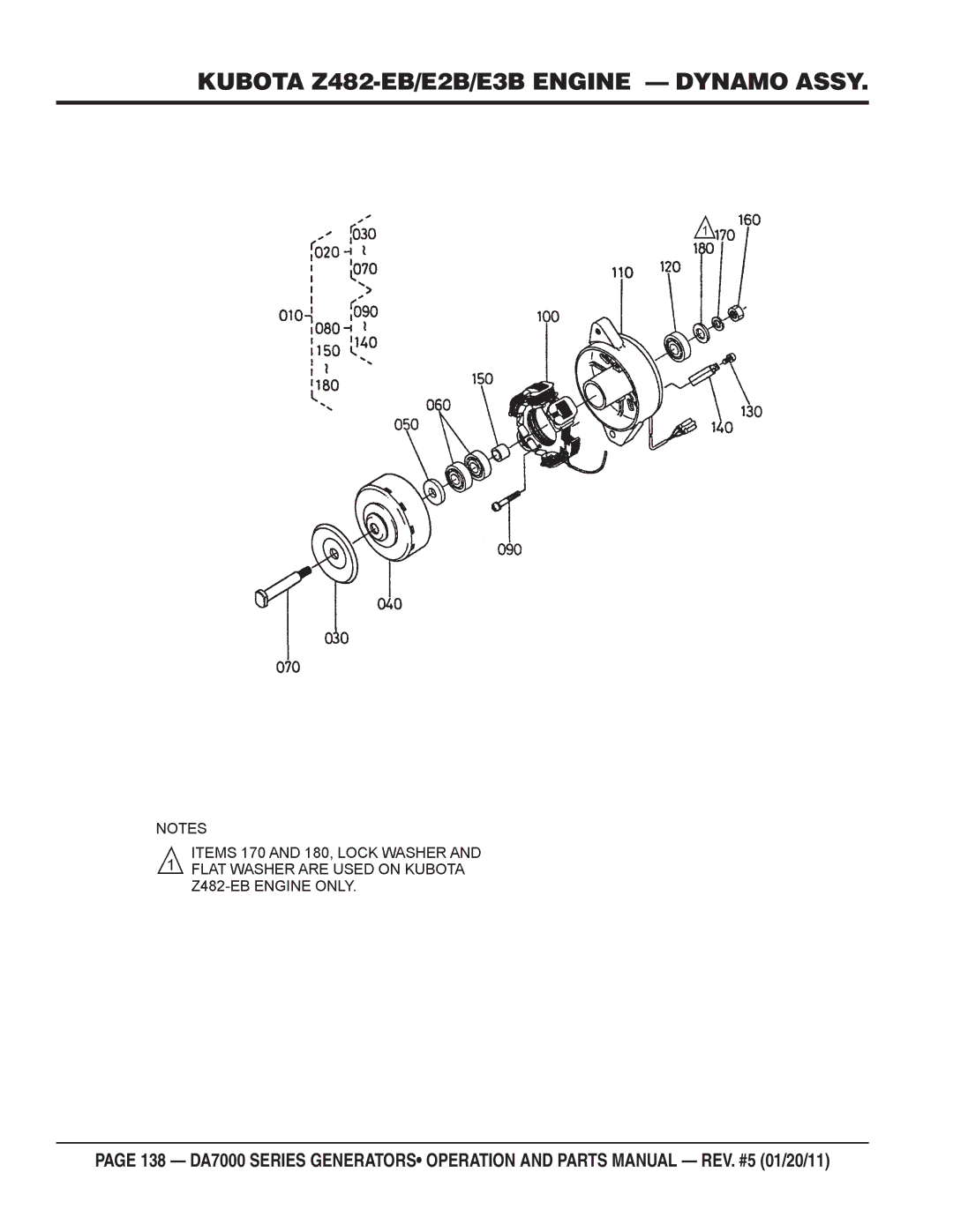 Multiquip DA7000WGH, DA700SSW manual Kubota Z482-EB/E2B/E3B Engine Dynamo Assy 