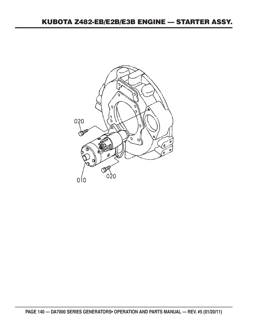 Multiquip DA7000WGH, DA700SSW manual Kubota Z482-EB/E2B/E3B Engine Starter Assy 